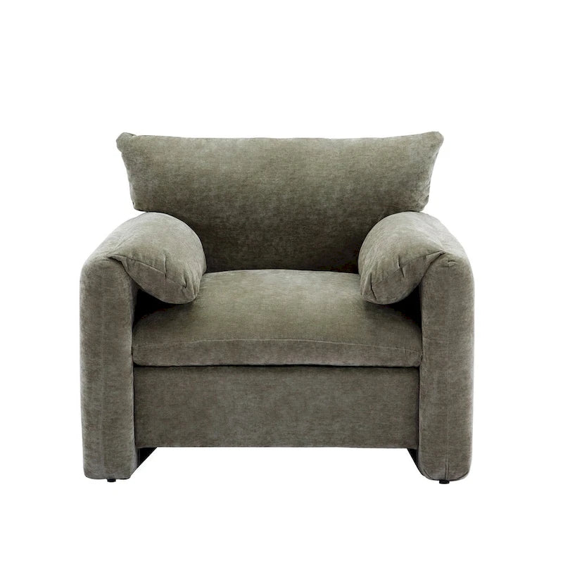 Chenille Oversized Armchair with Curved Backrest - Single Seater