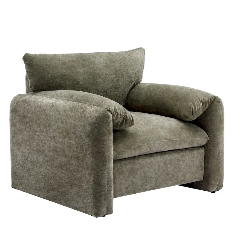 Chenille Oversized Armchair with Curved Backrest - Single Seater