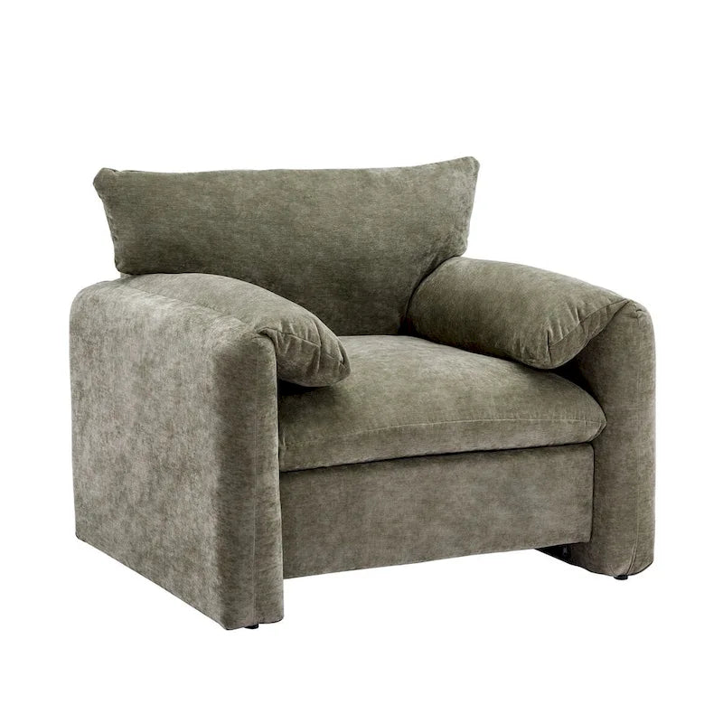 Chenille Oversized Armchair with Curved Backrest - Single Seater