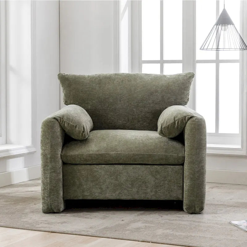 Chenille Oversized Armchair with Curved Backrest - Single Seater