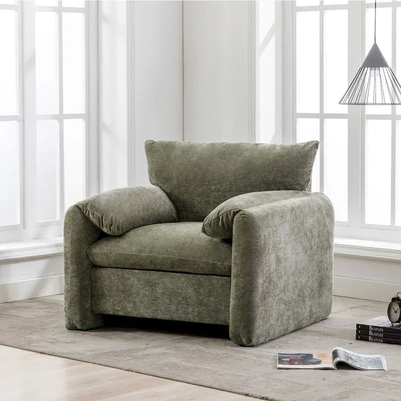 Chenille Oversized Armchair with Curved Backrest - Single Seater
