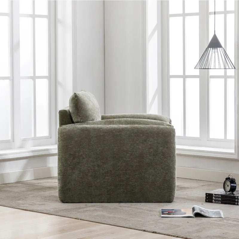 Chenille Oversized Armchair with Curved Backrest - Single Seater