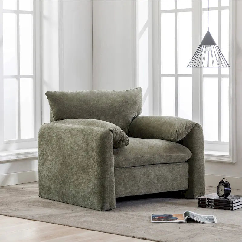 Chenille Oversized Armchair with Curved Backrest - Single Seater