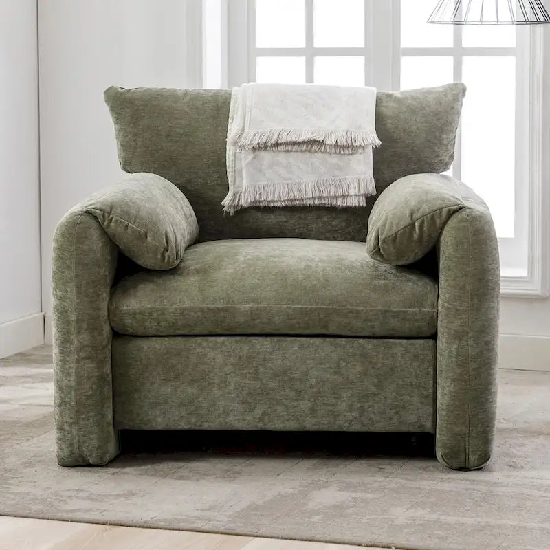 Chenille Oversized Armchair with Curved Backrest - Single Seater