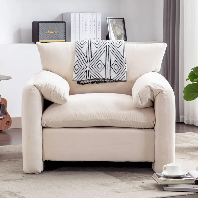 Chenille Oversized Armchair with Curved Backrest - Single Seater