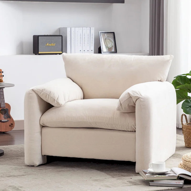 Chenille Oversized Armchair with Curved Backrest - Single Seater