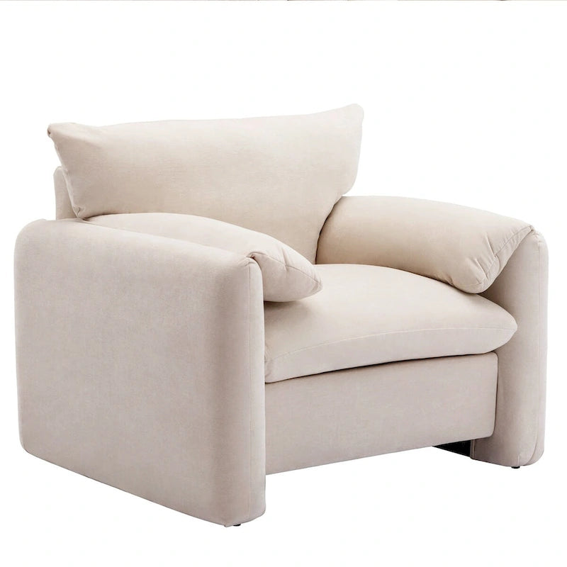 Chenille Oversized Armchair with Curved Backrest - Single Seater