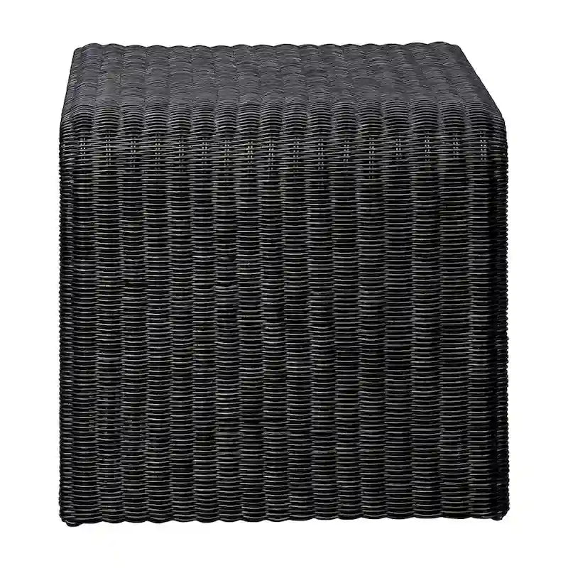 Woods Black Woven Rattan Square End Table