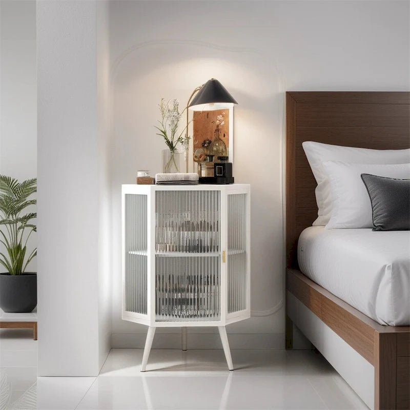 22.25 Floor Coner Cabinet with Tempered Glass Door & Storage Shelves
