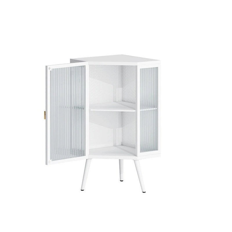 22.25 Floor Coner Cabinet with Tempered Glass Door & Storage Shelves