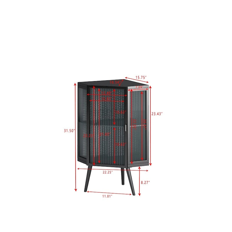 22.25 Floor Coner Cabinet with Tempered Glass Door & Storage Shelves