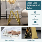 24 inch White Tempered Glass End Table with Mirrored M-Shaped Base