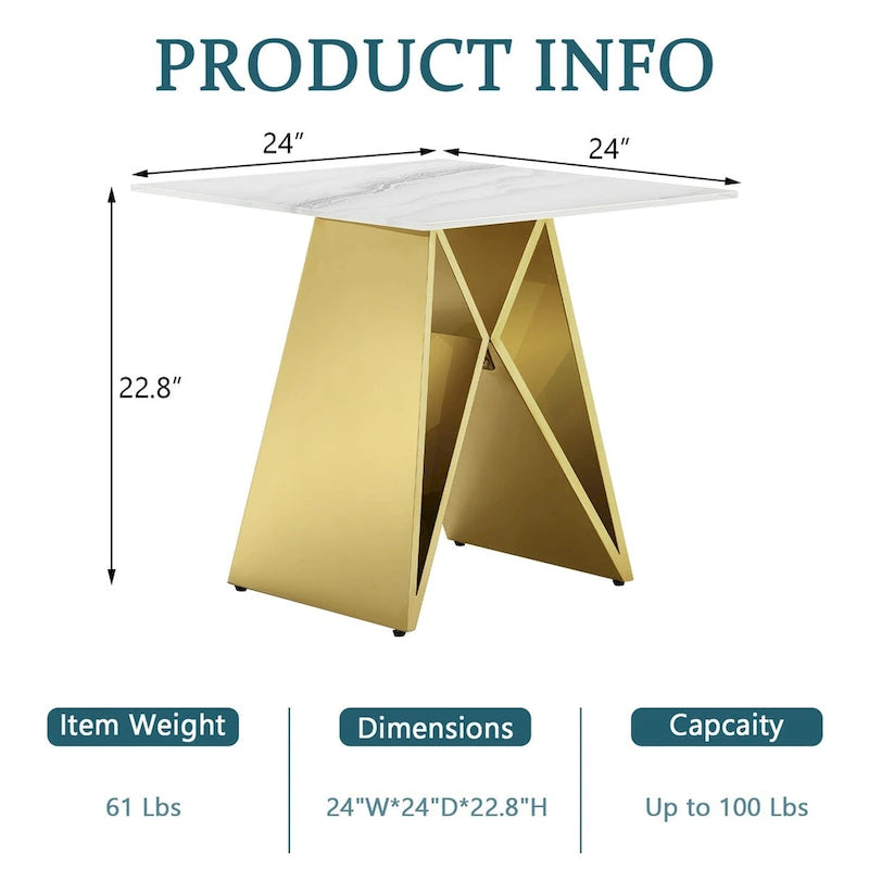 24 inch White Tempered Glass End Table with Mirrored M-Shaped Base