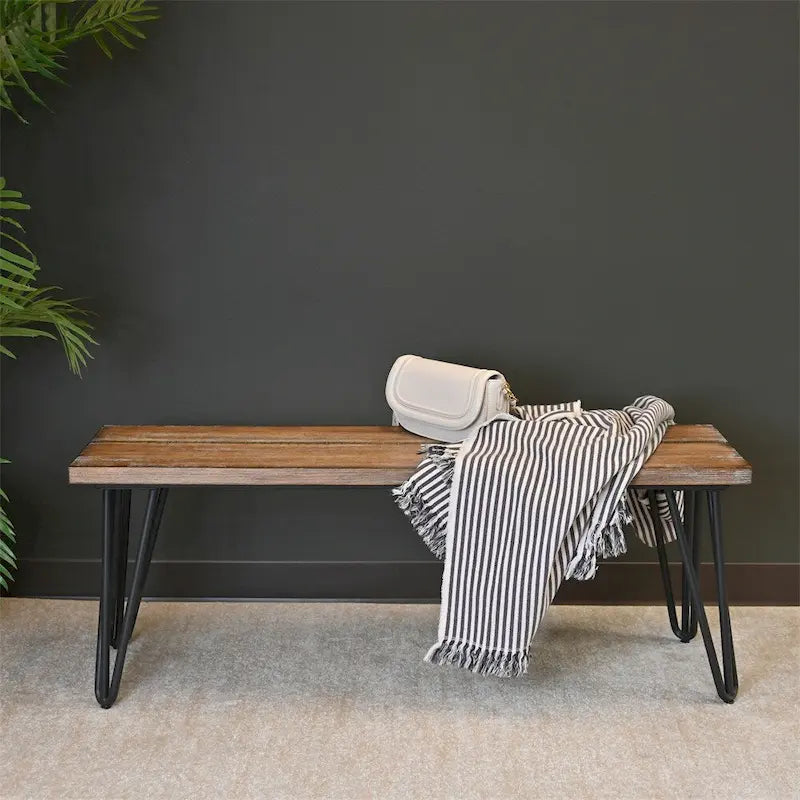 Wood Dining Bench with Metal Frame