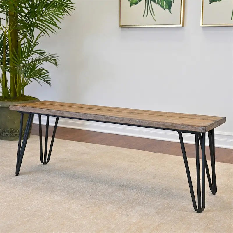 Wood Dining Bench with Metal Frame