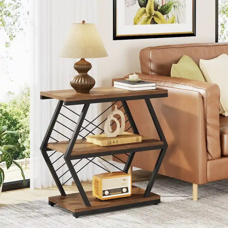 25 End Table 3-Tier Side Table with Metal Frame for Living Room Couch Side, Nightstands Bedsides Table for Bedroom