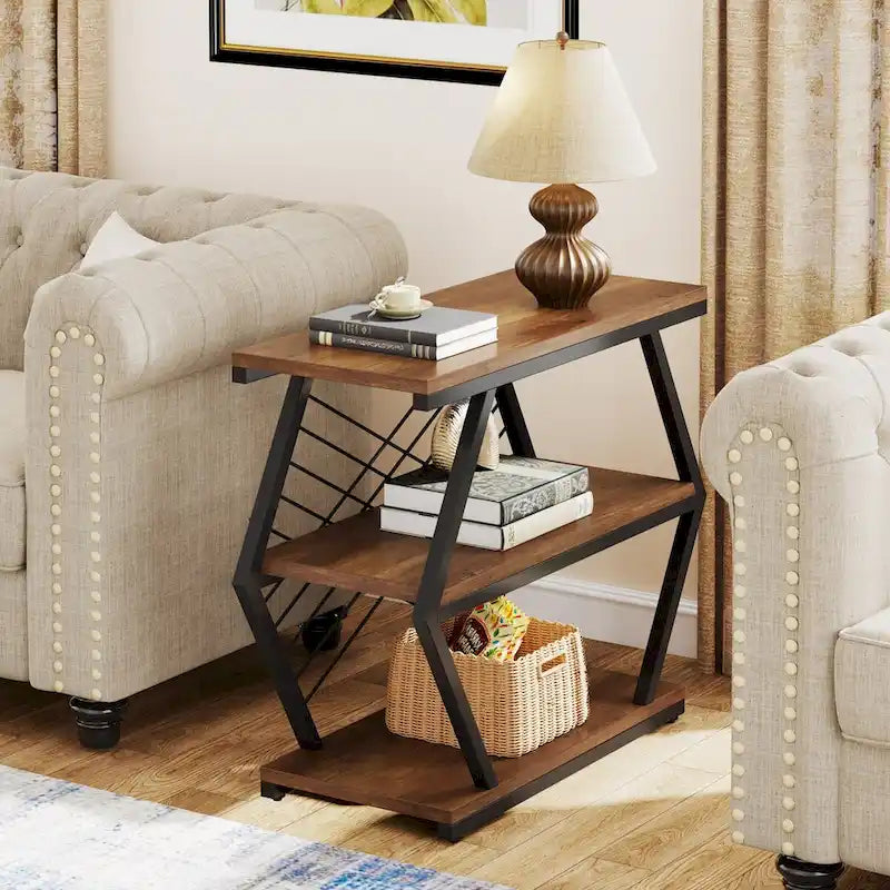25 End Table 3-Tier Side Table with Metal Frame for Living Room Couch Side, Nightstands Bedsides Table for Bedroom