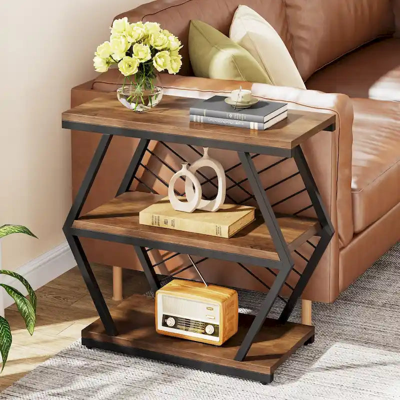 25 End Table 3-Tier Side Table with Metal Frame for Living Room Couch Side, Nightstands Bedsides Table for Bedroom