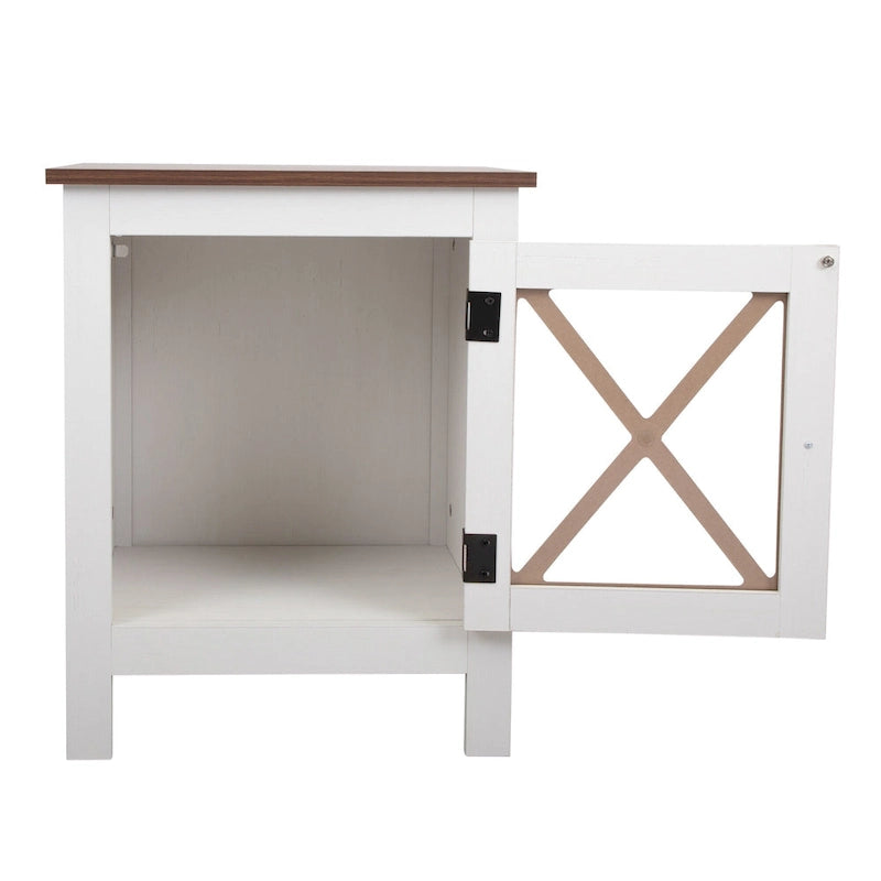 Set of 2 Industrial Nightstand Bedside End Table with Door
