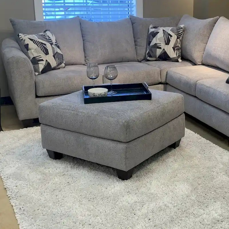 Roundhill Furniture Duleek 2-Piece Living Room Set, Sofa and Cocktail Ottoman, Herringbone Silver