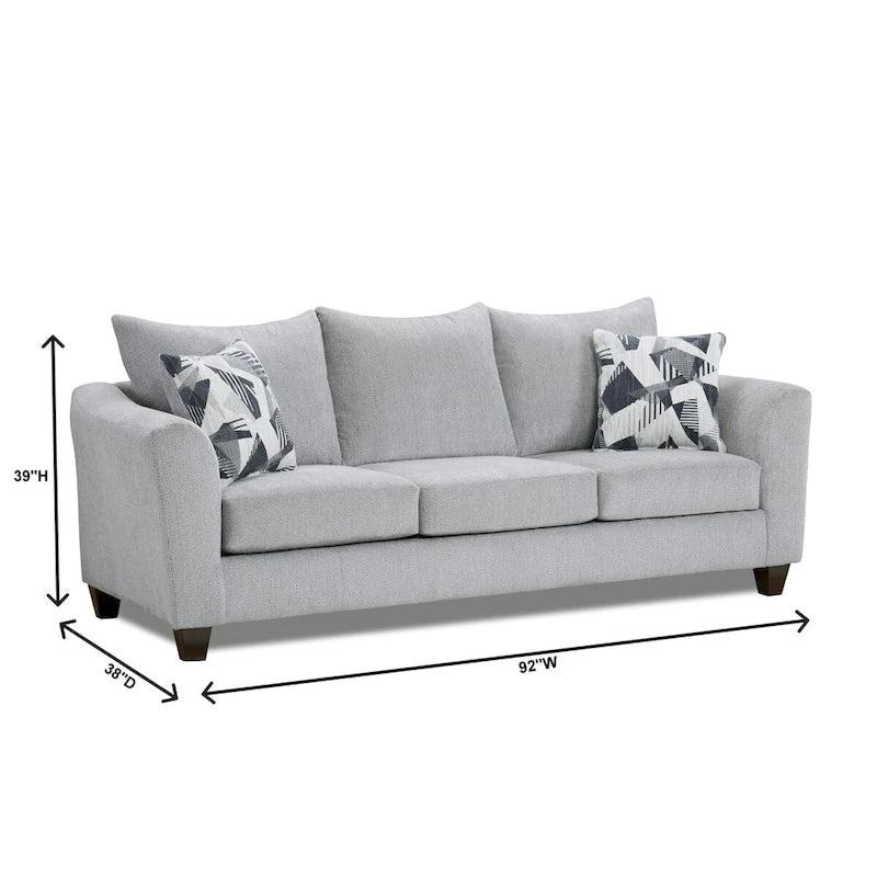 Roundhill Furniture Duleek 2-Piece Living Room Set, Sofa and Cocktail Ottoman, Herringbone Silver