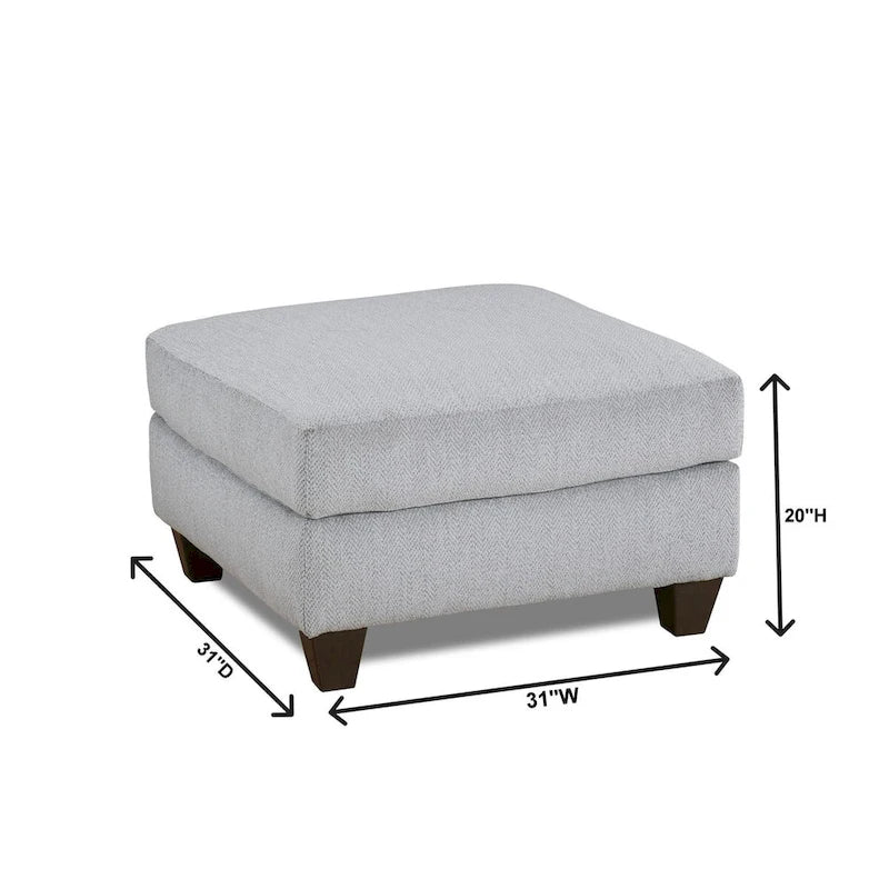 Roundhill Furniture Duleek 2-Piece Living Room Set, Sofa and Cocktail Ottoman, Herringbone Silver