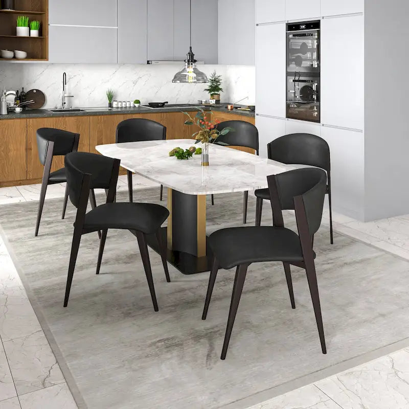 Dining Chair - Black Leather - Metal Legs