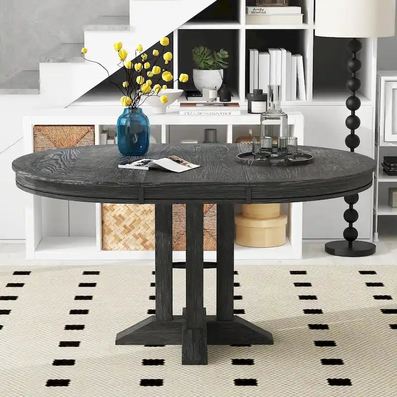 Extendable Round Dining Table - Oak Finish - Seats 4-6