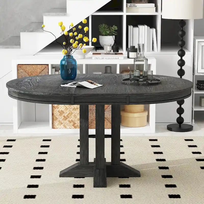 Extendable Round Dining Table - Oak Finish - Seats 4-6