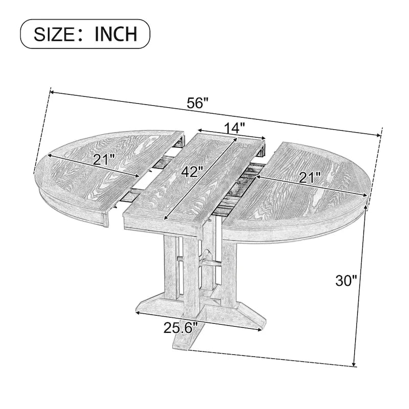 Extendable Round Dining Table - Oak Finish - Seats 4-6