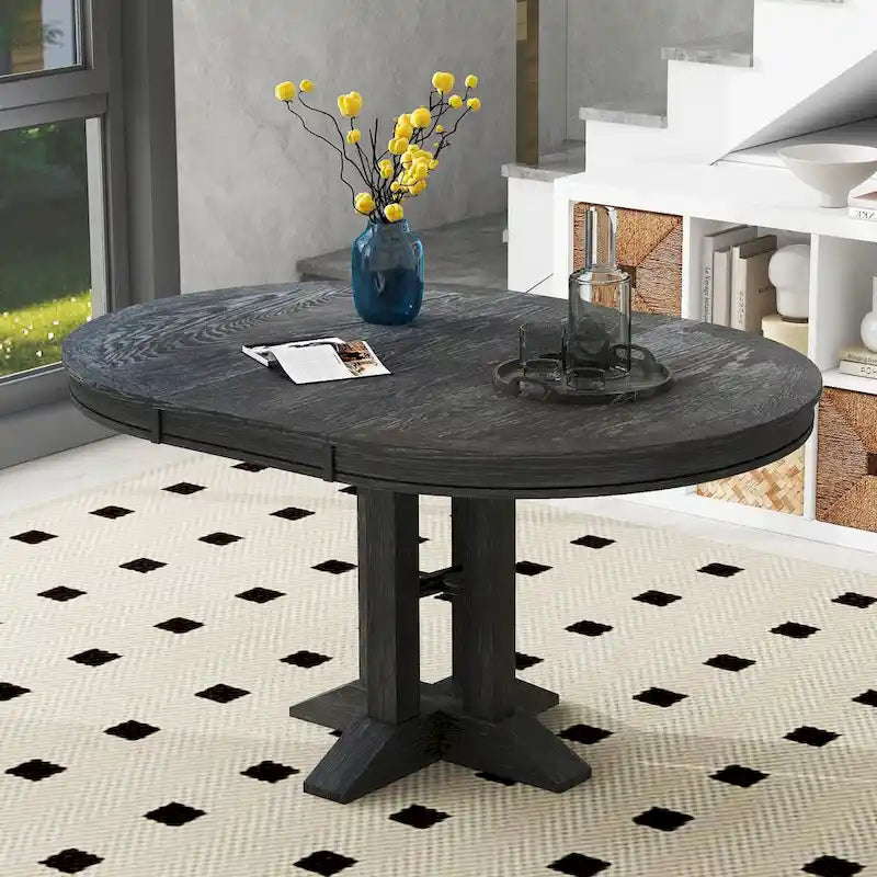 Extendable Round Dining Table - Oak Finish - Seats 4-6
