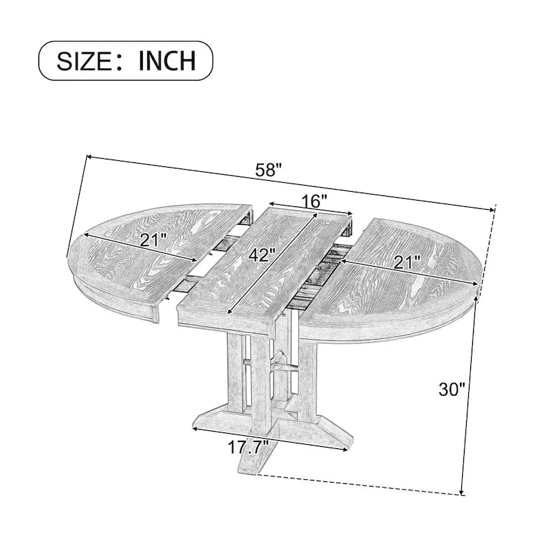 Extendable Round Dining Table - Oak Finish - Seats 4-6