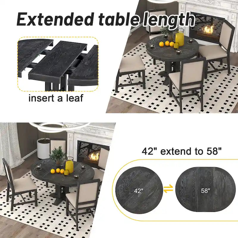 Extendable Round Dining Table - Oak Finish - Seats 4-6