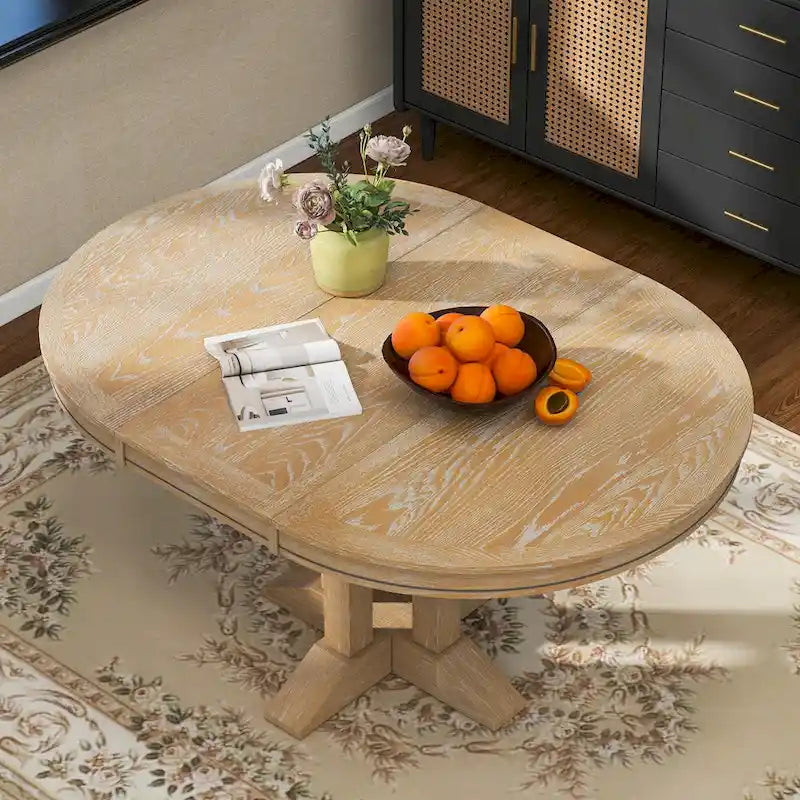 Extendable Round Dining Table - Oak Finish - Seats 4-6