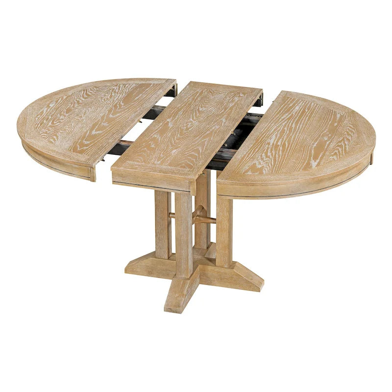 Extendable Round Dining Table - Oak Finish - Seats 4-6
