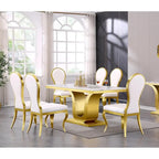 Modern Luxurious White Leather Dining Chairs with Polished Gold Stainless Steel Legs