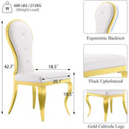 Modern Luxurious White Leather Dining Chairs with Polished Gold Stainless Steel Legs