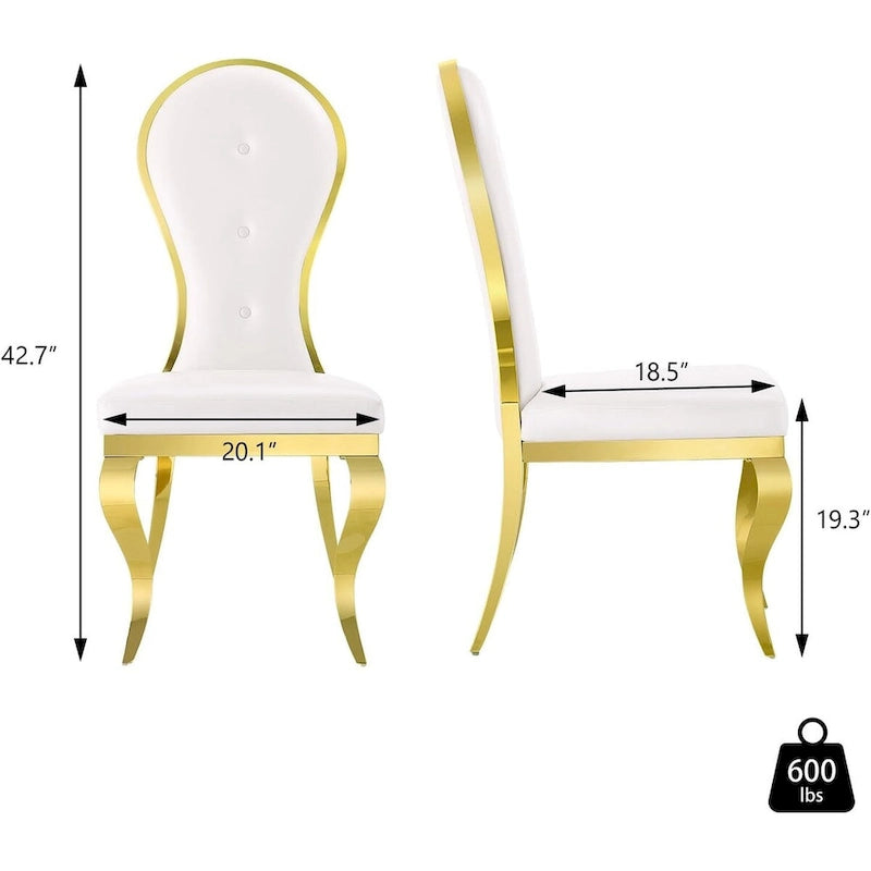 Modern Luxurious White Leather Dining Chairs with Polished Gold Stainless Steel Legs