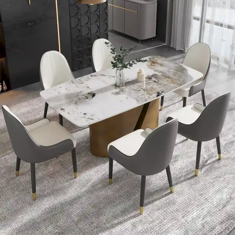 71 & 63 Modern Kitchen Table Marble Sintered Stone Table Top with Metal Gold Finish Legs
