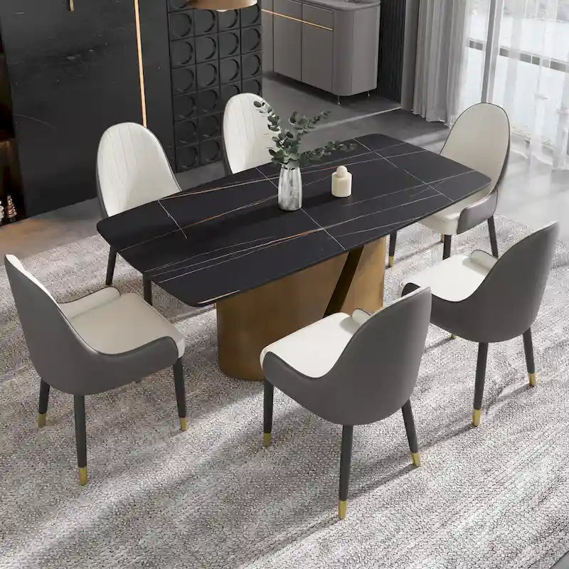 71 & 63 Modern Kitchen Table Marble Sintered Stone Table Top with Metal Gold Finish Legs