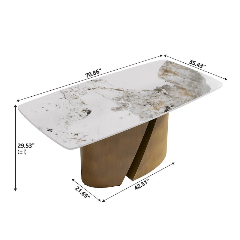 71 & 63 Modern Kitchen Table Marble Sintered Stone Table Top with Metal Gold Finish Legs