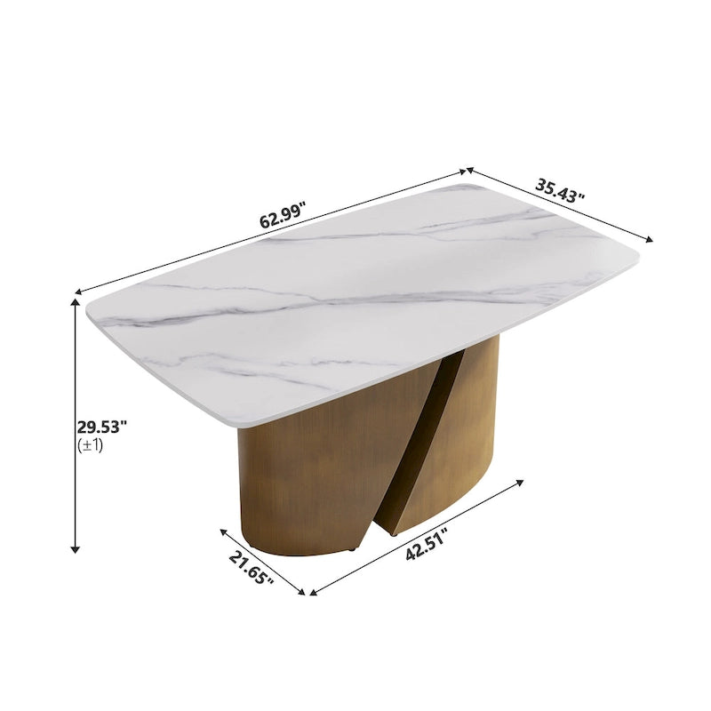 71 & 63 Modern Kitchen Table Marble Sintered Stone Table Top with Metal Gold Finish Legs