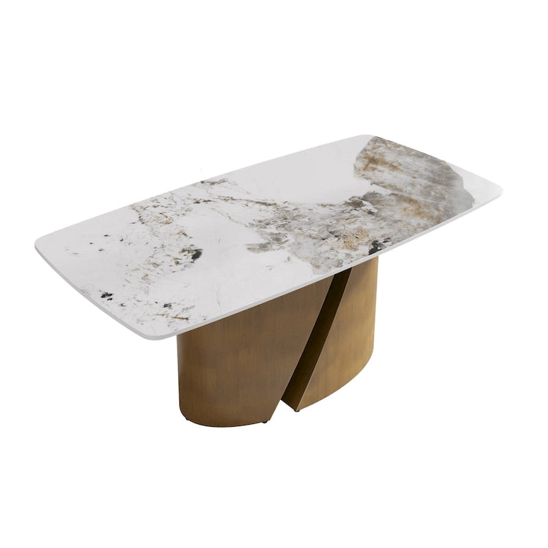 71 & 63 Modern Kitchen Table Marble Sintered Stone Table Top with Metal Gold Finish Legs