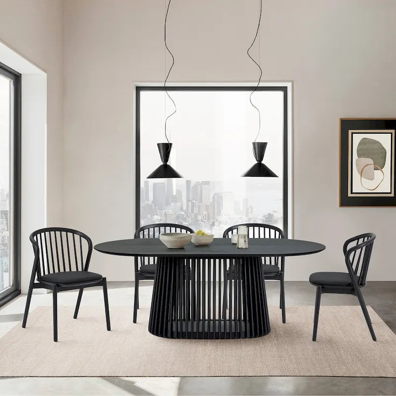 Pasadena 79 inch Solid Wood Oval Dining Table with Slatted Pedestal Ba ...