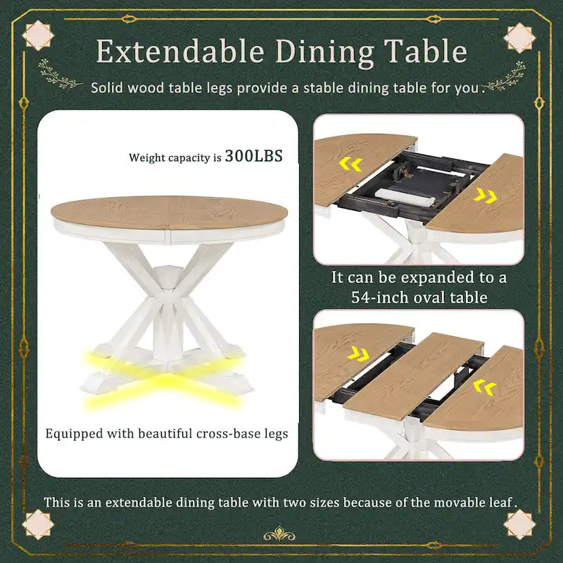 Dining Table Set with Extendable Table and 4 Upholstered Chairs
