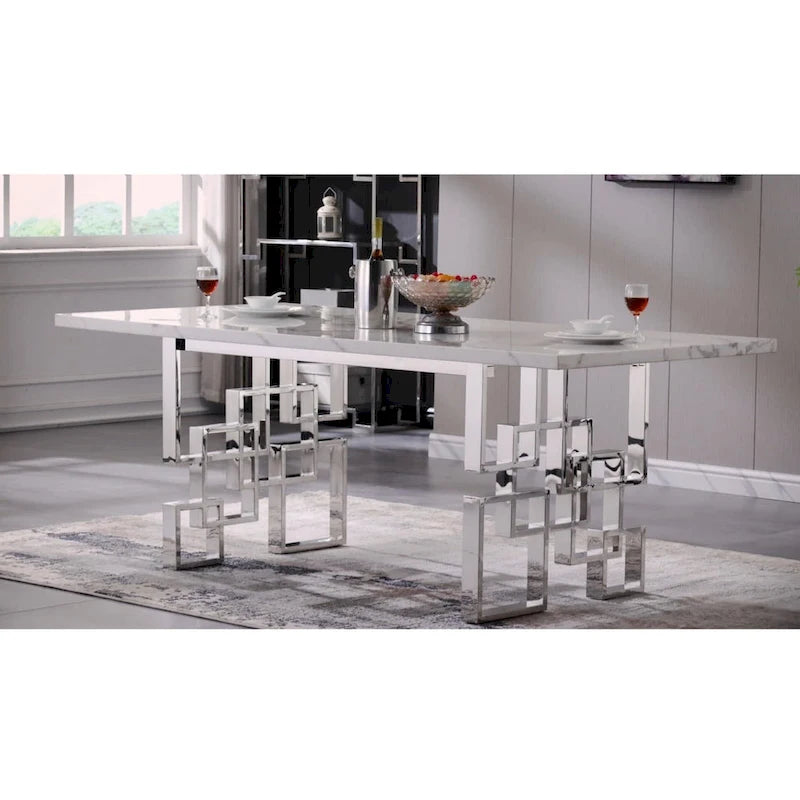 78 inch Faux Marble Dining Table with Geometric Metal Base