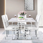 78 inch Faux Marble Dining Table with Geometric Metal Base