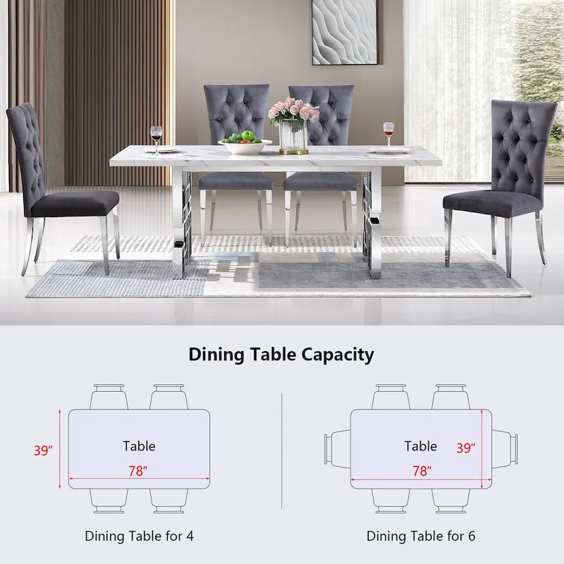 78 inch Faux Marble Dining Table with Geometric Metal Base