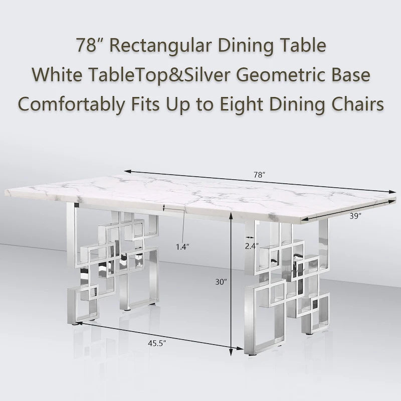 78 inch Faux Marble Dining Table with Geometric Metal Base