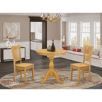 East West Furniture 3 Piece Dining Table Set Contains a Round Dining Room Table and 2 Kitchen Chairs, Oak (Seat Options)